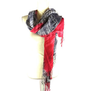 Rectangle Scarf Large 64 X 26 Fringe Gray Pink Stripe Made In India